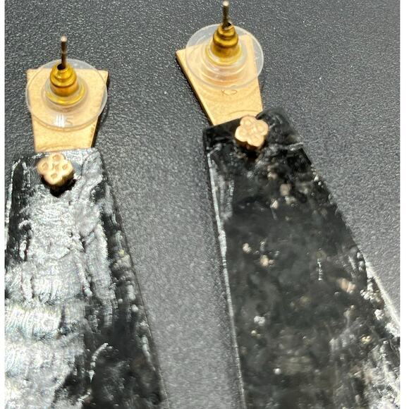 KENDRA SCOTT Collins Black Granite Large Drop Rose Gold Post Earrings - Picture 4 of 8